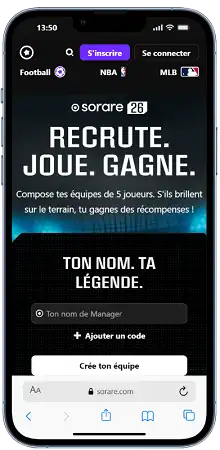 Sorare affiché sur un téléphone mobile