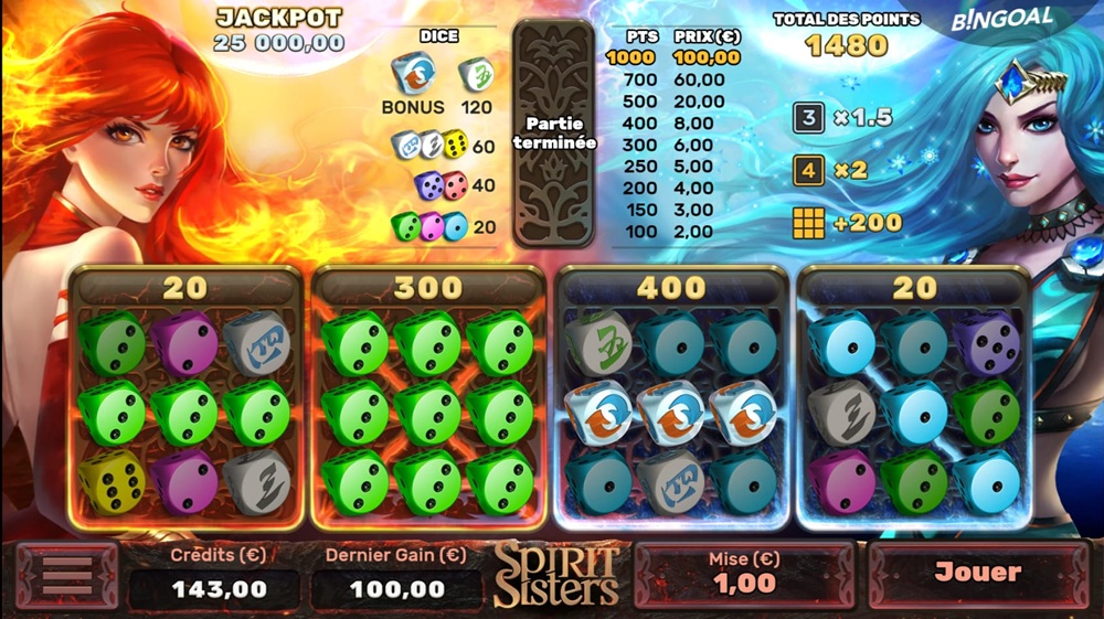 Capture partie Spirit Sisters big win jeu de dés - dice game