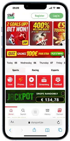 Plateforme Star Sport affichée sur un téléphone mobile