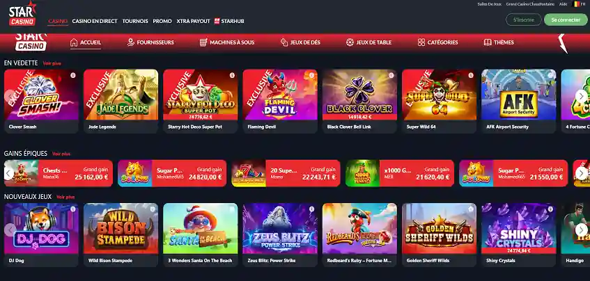 Aperçu de la plateforme Starcasino sur ordinateur