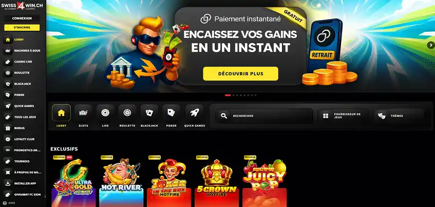 Aperçu de la plateforme Swiss4Win sur ordinateur