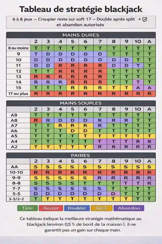 Tableau des probabilités au jeu de casino blackjack