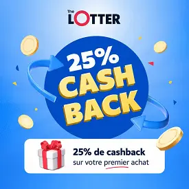Promotion The Lotter avec 25 % de cashback sur la première commande de billets de loterie internationale