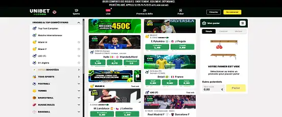 Visuel de la page d'accueil d'Unibet Sport