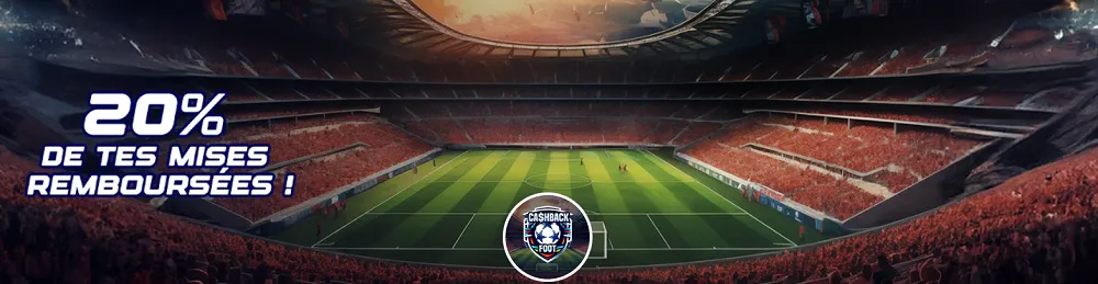 Stade de football rempli avec bannière Unibet Sport annonçant 20% de tes mises remboursées sur les paris combinés