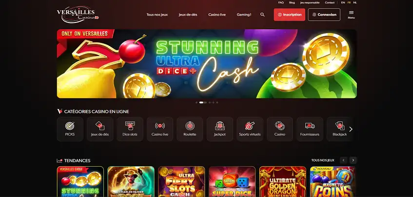 Aperçu de la plateforme Versailles Casino sur ordinateur