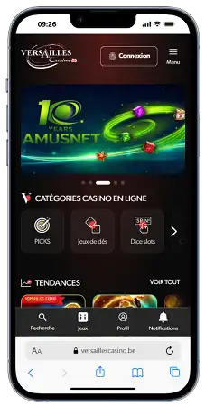 Versailles Casino affiché sur un téléphone mobile
