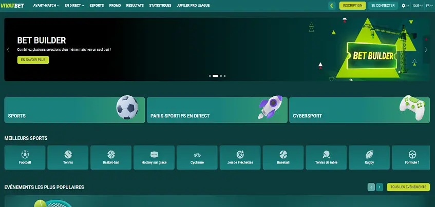 Aperçu de la plateforme Vivatbet sur ordinateur