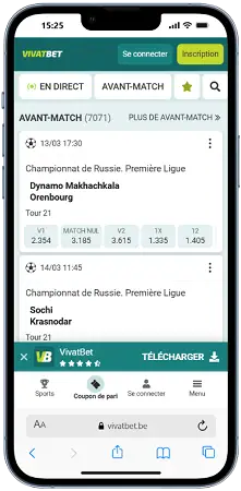 Application mobile Vivatbet sur smartphone