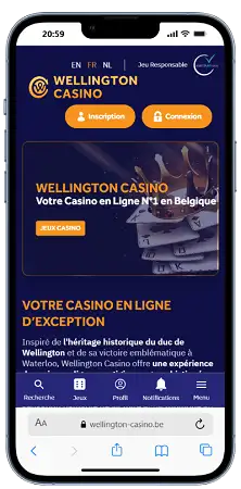 Wellington Casino affiché sur un téléphone mobile