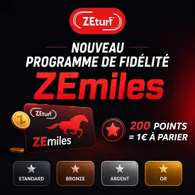 Programme de fidélité ZEturf ZEmiles avec carte, points et niveaux Standard, Bronze, Argent et Or