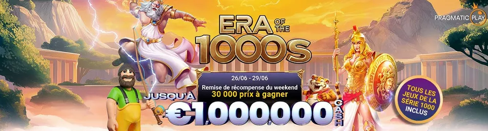 Promotion Bwin Casino Belgique Era of the 1000s avec 1 000 000 € à gagner sur les jeux Pragmatic Play du 26 au 29 juin