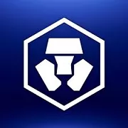 Logo officiel de Crypto.com représentant un lion stylisé blanc sur fond bleu, symbole de la plateforme crypto