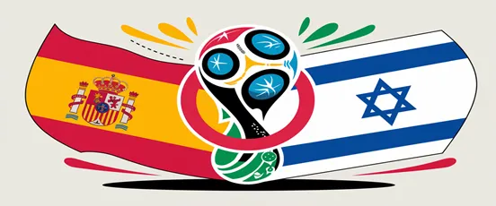 Illustration du boycott entre l’Espagne et Israël autour de la Coupe du Monde 2026 avec drapeaux et logo officiel