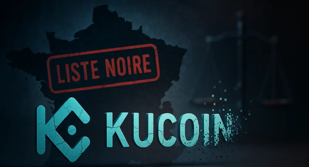 Carte de la France avec le logo KuCoin et la mention 