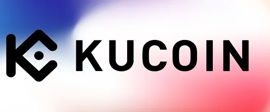 Logo de la plateforme KuCoin sur fond aux couleurs bleu, blanc, rouge, évoquant une thématique liée à la France