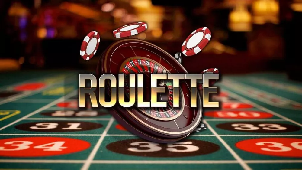 Illustration de roulette en ligne avec roue, jetons rouges et tapis de jeu mis en valeur en arrière-plan