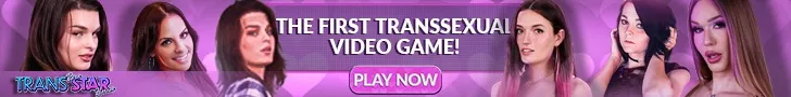 Bannière promotionnelle du jeu Trans Pornstar Harem présentant plusieurs personnages trans
